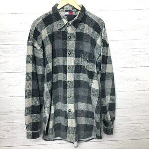 Tommy Hilfiger Men's Gray Plaid Fleece Shirt Button Front Long Sleeves XL